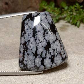 26.02 ct Multicolor Snowflake Obsidian Gemstone, Snowflake Obsidian Gem in Trapezoid Cabochon Shape for Sale.