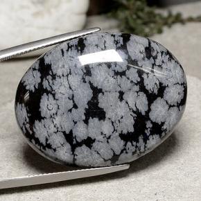 43.07 ct Multicolor Snowflake Obsidian Stone, Natural Snowflake Obsidian in Oval Cabochon Shape for Sale