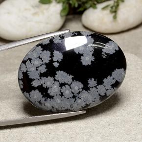 33.64 ct Multicolor Snowflake Obsidian Stone, Natural Snowflake Obsidian in Oval Cabochon Shape for Sale