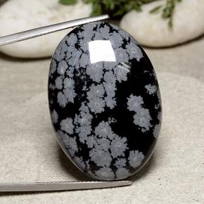41.15 ct Multicolor Snowflake Obsidian Gemstone, Snowflake Obsidian Gem in Oval Cabochon Shape for Sale.