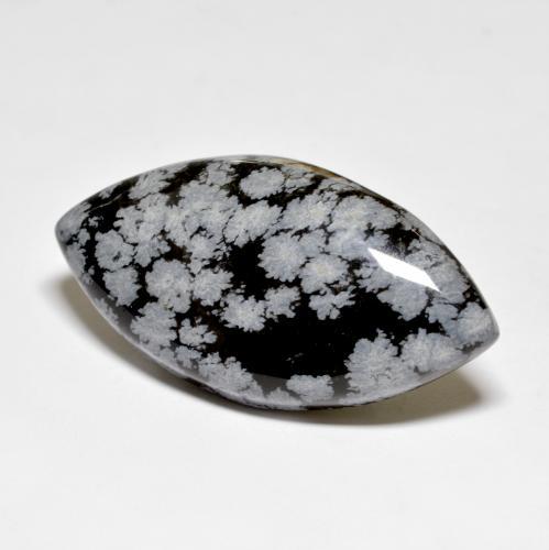 34.59 ct Multicolor Snowflake Obsidian Stone, Natural Snowflake Obsidian in Marquise Cabochon Shape for Sale