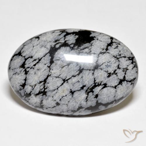Obsidienne flocon de neige ovale de 30,96 ct, 31,5 x 21,2 mm d'Inde, Photo A