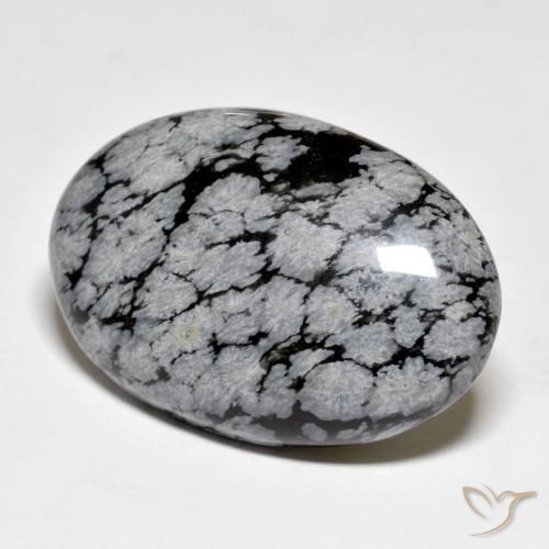 30.96 ct Black Snowflake Obsidian Stone, Natural Snowflake Obsidian in Oval Cabochon Shape for Sale