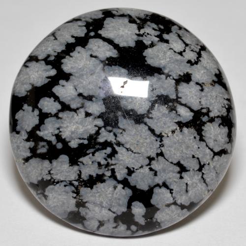 28.64 ct Multicolor Snowflake Obsidian Gemstone, Snowflake Obsidian Gem in Round Cabochon Shape for Sale.