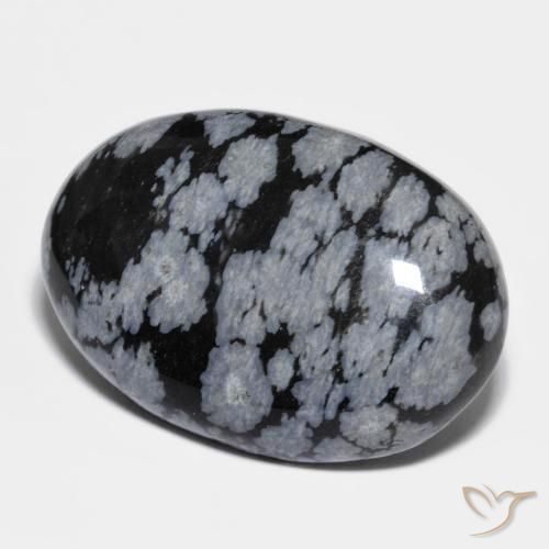 32.04 ct Black Snowflake Obsidian Stone, Natural Snowflake Obsidian in Oval Cabochon Shape for Sale