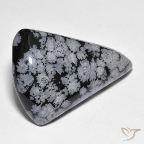 Obsidienne flocon de neige poire 28,63 ct, 31,3 x 21,9 mm d'Inde, Photo A