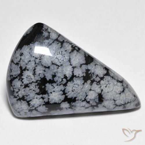 28.63 ct Black Snowflake Obsidian Stone, Natural Snowflake Obsidian in Pear Cabochon Shape for Sale