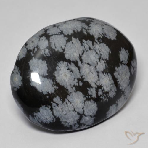 44.26 ct Black Snowflake Obsidian Stone, Natural Snowflake Obsidian in Oval Cabochon Shape for Sale