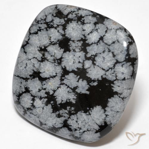 30.19 ct Black Snowflake Obsidian Stone, Natural Snowflake Obsidian in Cushion Cabochon Shape for Sale
