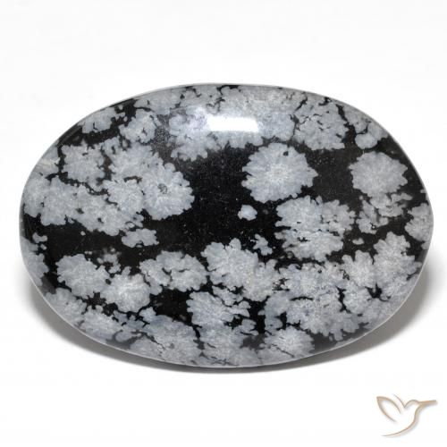 Obsidienne flocon de neige ovale de 24,72 ct, 32,1 x 22,2 mm d'Inde, Photo A