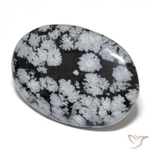 24.72 ct Black Snowflake Obsidian Stone, Natural Snowflake Obsidian in Oval Cabochon Shape for Sale