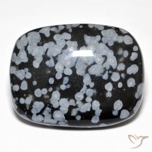 25.43 ct Black Snowflake Obsidian Stone, Natural Snowflake Obsidian in Cushion Cabochon Shape for Sale