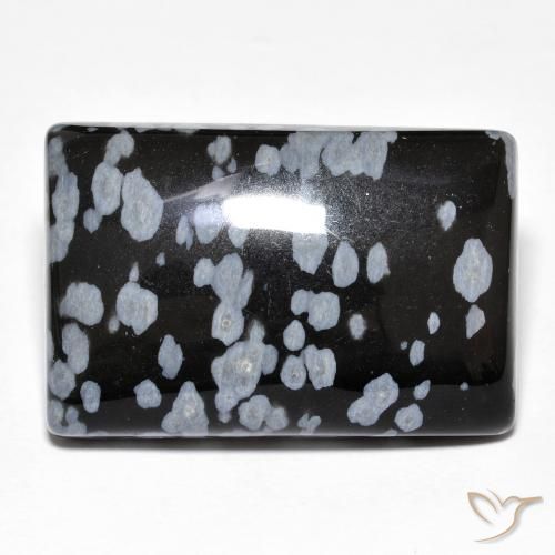 Obsidienne flocon de neige baguette de 28,4 ct, 25,5 x 17 mm d'Inde, Photo A