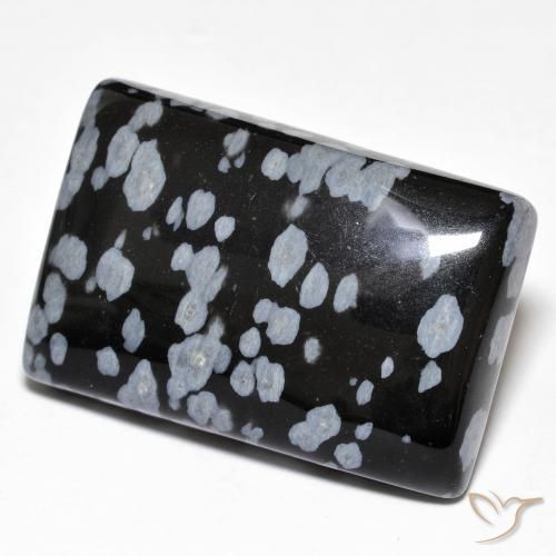 28.40 ct Black Snowflake Obsidian Stone, Natural Snowflake Obsidian in Baguette Cabochon Shape for Sale
