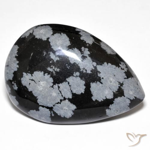 30.66 ct Black Snowflake Obsidian Stone, Natural Snowflake Obsidian in Pear Cabochon Shape for Sale