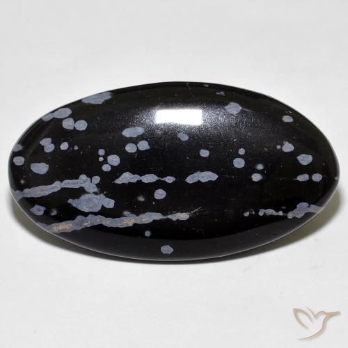 Obsidienne flocon de neige ovale de 27,61 ct, 35,4 x 19,1 mm d'Inde, Photo A