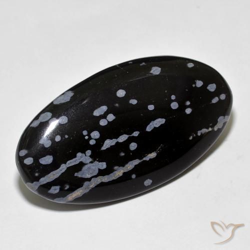 27.61 ct Black Snowflake Obsidian Stone, Natural Snowflake Obsidian in Oval Cabochon Shape for Sale