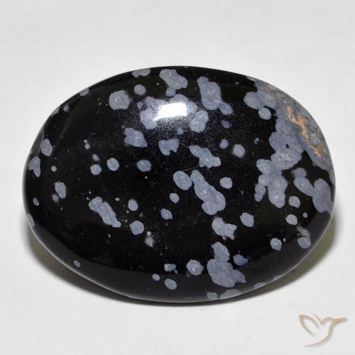 Obsidienne flocon de neige ovale de 20,88 ct, 26,6 x 20,1 mm d'Inde, Photo A