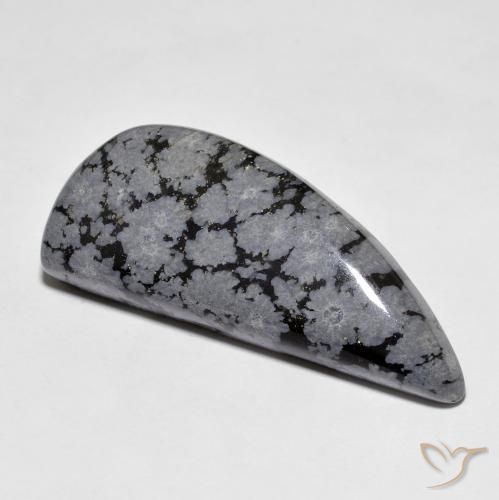 Obsidienne flocon de neige fantaisie de 26,19 ct, 36,5 x 14,9 mm d'Inde, Photo A
