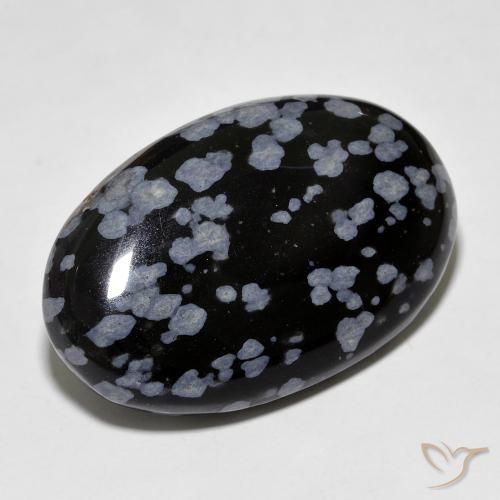 30.67 ct Black Snowflake Obsidian Stone, Natural Snowflake Obsidian in Oval Cabochon Shape for Sale