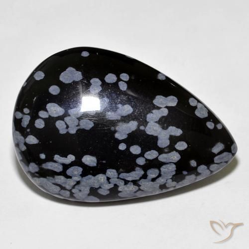 27.45 ct Black Snowflake Obsidian Stone, Natural Snowflake Obsidian in Pear Cabochon Shape for Sale