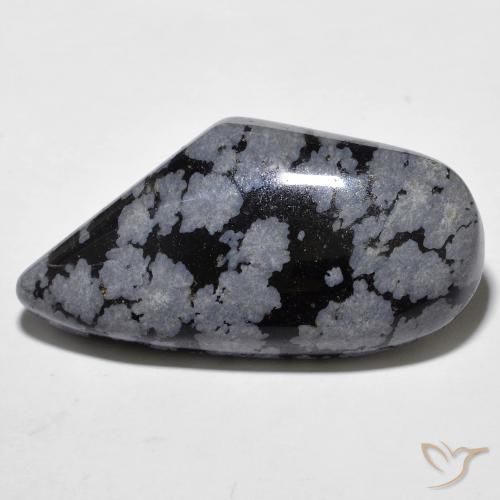 Obsidienne flocon de neige fantaisie de 20,43 ct, 29,6 x 15,4 mm d'Inde, Photo A