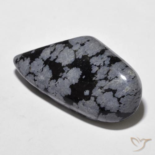 20.43 ct Black Snowflake Obsidian Stone, Natural Snowflake Obsidian in Fancy Cabochon Shape for Sale