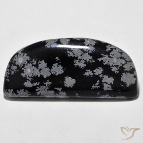 Obsidienne flocon de neige fantaisie de 15,61 ct, 30,1 x 13,5 mm d'Inde, Photo A