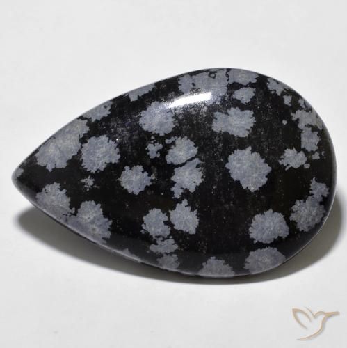 27.42 ct Black Snowflake Obsidian Stone, Natural Snowflake Obsidian in Pear Cabochon Shape for Sale