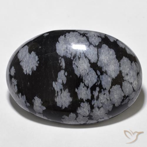 Obsidienne flocon de neige ovale de 28,85 ct, 29 x 20,2 mm d'Inde, Photo A