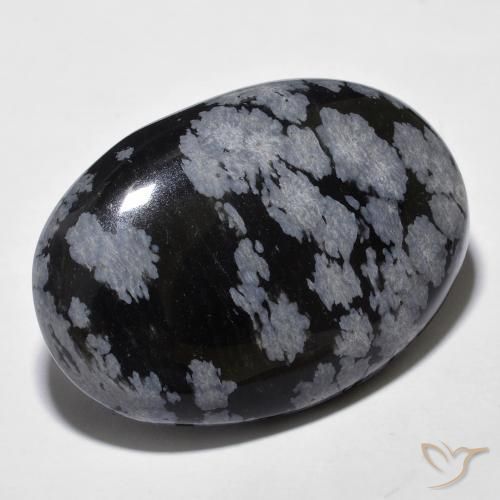 28.85 ct Black Snowflake Obsidian Stone, Natural Snowflake Obsidian in Oval Cabochon Shape for Sale