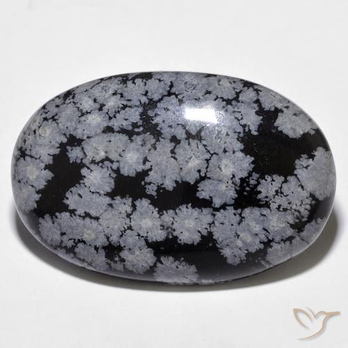 Obsidienne flocon de neige ovale de 26,31 ct, 30,3 x 19,9 mm d'Inde, Photo A