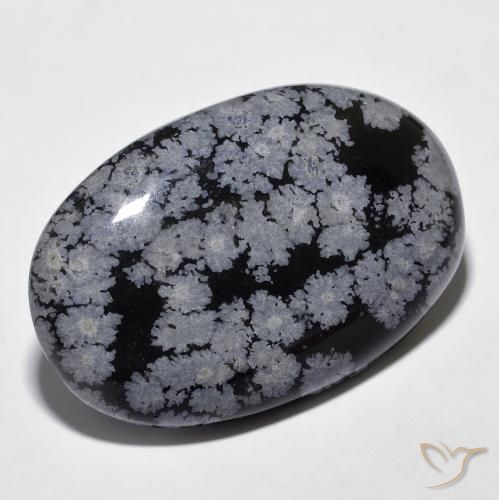 26.31 ct Black Snowflake Obsidian Stone, Natural Snowflake Obsidian in Oval Cabochon Shape for Sale