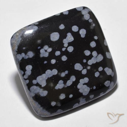28.25 ct Black Snowflake Obsidian Stone, Natural Snowflake Obsidian in Cushion Cabochon Shape for Sale