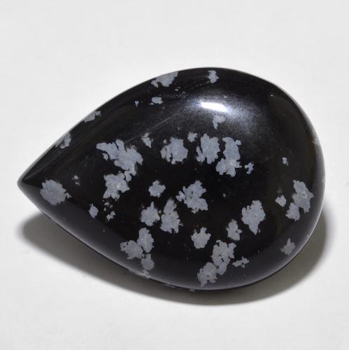 18,79 ct birnenschliff mehrfarbiger Schneeflockenobsidian aus Indien, Größe 24,8 x 18,1mm, natürlicher Edelstein, Opaque Reinheit, 1 Stück birnenschliff Schneeflockenobsidian, Mohs-Härte von 5 - 5,5 , Photo A