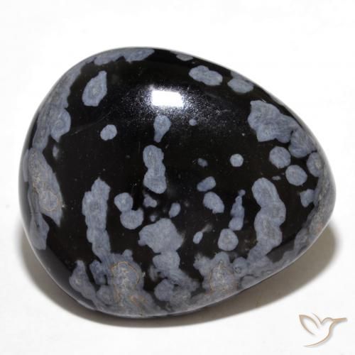 Obsidienne flocon de neige poire 24,61 ct, 25,4 x 21,8 mm d'Inde, Photo A