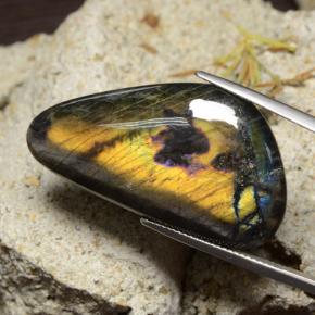 27.88 ct Multicolor Spectrolite Stone, Natural Spectrolite in Shark Fin Cabochon Shape for Sale