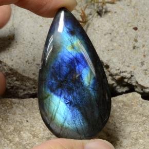 36.83 ct Multicolor Spectrolite Gemstone, Spectrolite Gem in Pear Cabochon Shape for Sale.