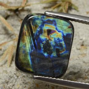 6.03 ct Multicolor Spectrolite Gemstone, Spectrolite Gem in Cushion Cabochon Shape for Sale.