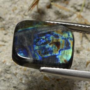 6.03 ct Multicolor Spectrolite Stone, Natural Spectrolite in Cushion Cabochon Shape for Sale