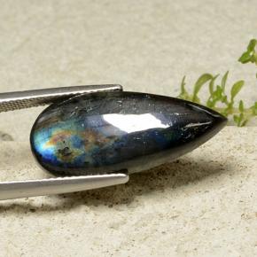 7.85 ct Multicolor Spectrolite Stone, Natural Spectrolite in Pear Cabochon Shape for Sale