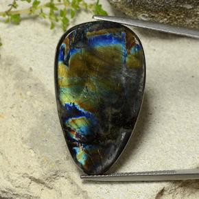 19.61 ct Multicolor Spectrolite Gemstone, Spectrolite Gem in Pear Cabochon Shape for Sale.