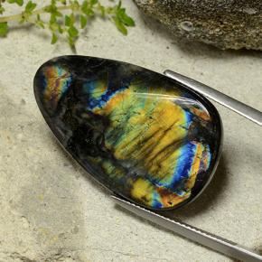 19.61 ct Multicolor Spectrolite Stone, Natural Spectrolite in Pear Cabochon Shape for Sale