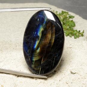 27.41 ct Multicolor Spectrolite Gemstone, Spectrolite Gem in Oval Cabochon Shape for Sale.