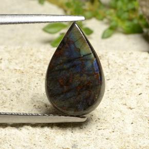 3.20 ct Multicolor Spectrolite Gemstone, Spectrolite Gem in Pear Cabochon Shape for Sale.