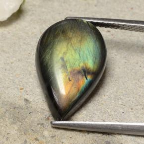 6.53 ct Multicolor Spectrolite Stone, Natural Spectrolite in Pear Cabochon Shape for Sale