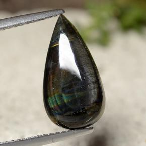 3.44 ct Multicolor Spectrolite Gemstone, Spectrolite Gem in Pear Cabochon Shape for Sale.