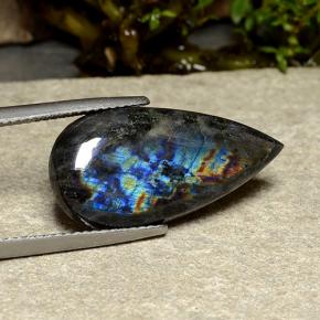 8.44 ct Multicolor Spectrolite Stone, Natural Spectrolite in Pear Cabochon Shape for Sale