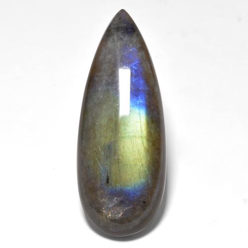15,79 ct birnenschliff mehrfarbiger Spektrolith aus Finnland, Größe 31,8 x 12,3mm, natürlicher Edelstein, Translucent Reinheit, 1 Stück birnenschliff Spektrolith, Mohs-Härte von 6 - 6,5 , Photo A
