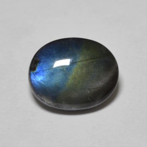 10,1 x 8,2mm mehrfarbiger Spektrolith im Oval-Cabochon Schliff aus Finnland, Gewicht 2,32 ct, Garantiert echter Edelstein in Opaque Reinheit, 1 Stück Spektrolith - die Farbe ist Mehrfarbig, Mohs-Härte von 6 - 6,5, Photo A